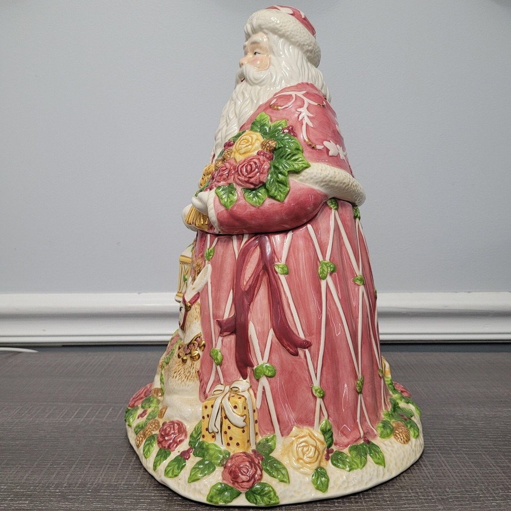 Royal Albert Old Country Roses Santa Cookie Jar Signed Seasons Of Colour Pink - Picture 2 of 11